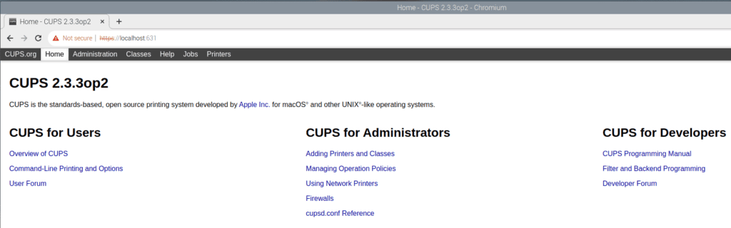 CUPS Home Page via “fake” https