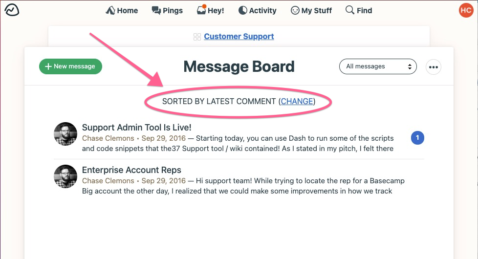 Basecamp Message Board Feature
