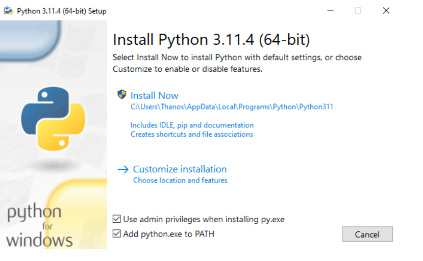 Python Setup page